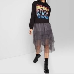 High waisted tiered tulle midi skirt